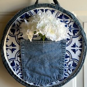 Denim Pocket Wall Decor with White Flowers